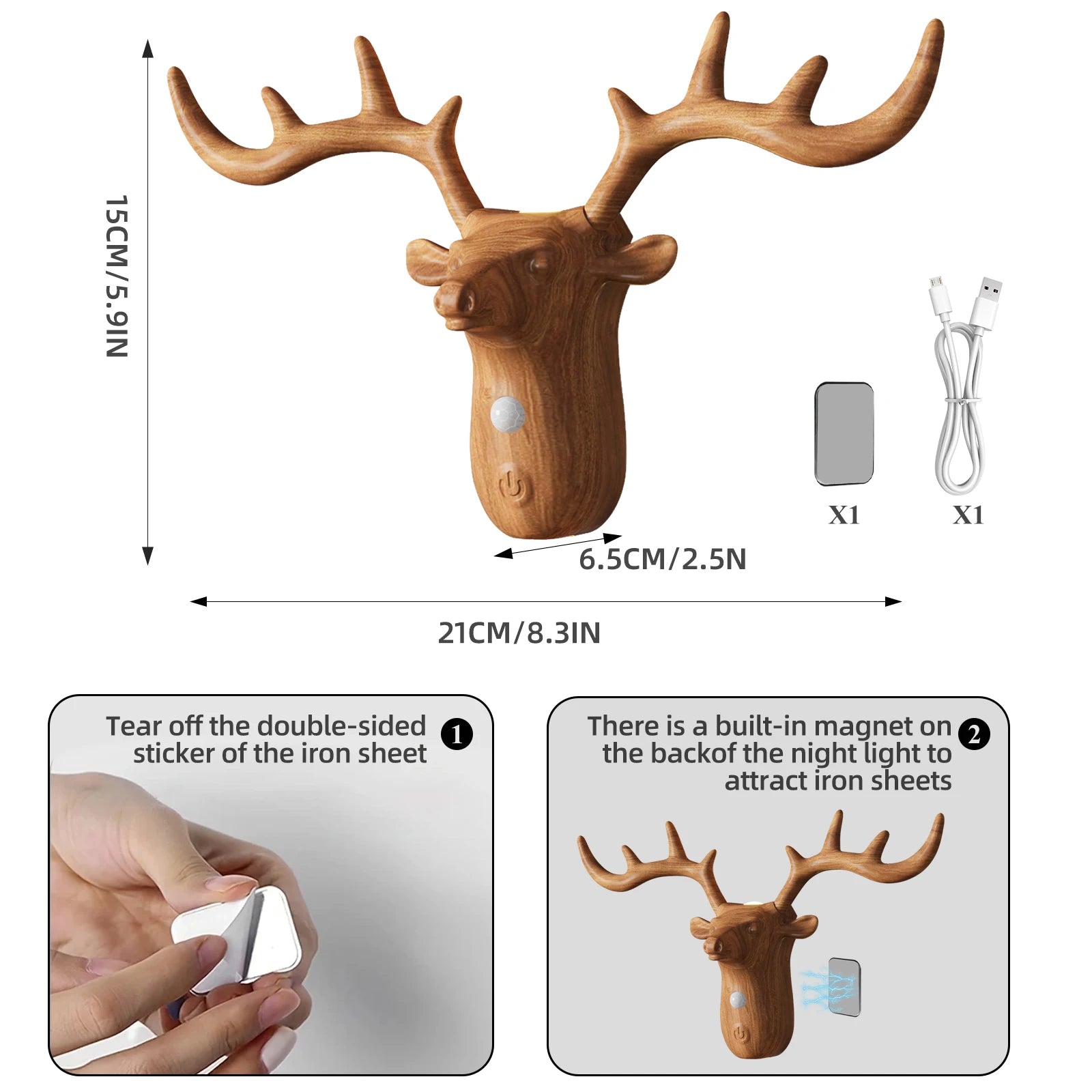Nordic Wireless Magnetic Motion Sensor Reindeer Wall Light USB Rechargeable Night Light Stair Bedroom Bedside LED Wall Lamps