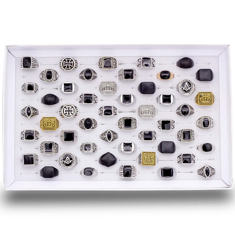 50 Pieces/Lot Fashion Simple Style Black Square Ring Classic Ring Wedding Engagement Party Jewelry Classic For Men Women Gift
