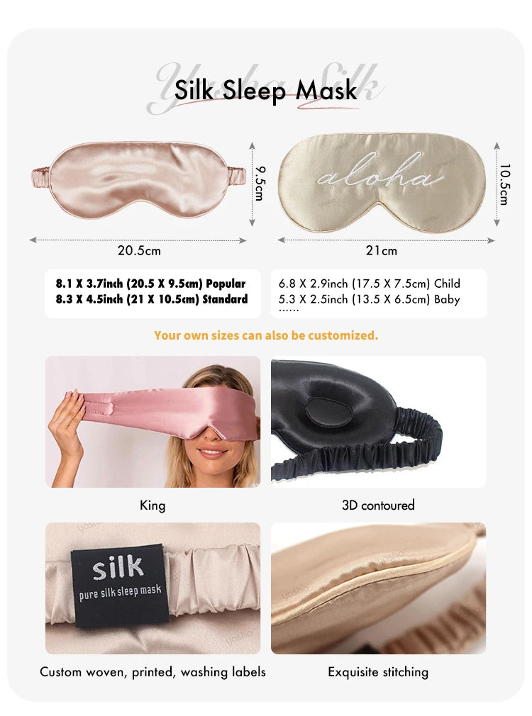 Logo Brand Label Travel Set 100% Pure Silk Eyemask Luxury 100% Mulberry Silk Eye Masks With Sleeping