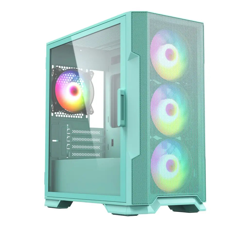 New Design OEM PC Tecnomall Cyan Gaming Computer Case Atx Pc Case Hd Usb3.0 Atx Game case 360 Water-cooled Glass Side