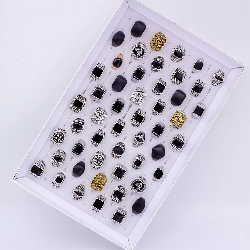 50 Pieces/Lot Fashion Simple Style Black Square Ring Classic Ring Wedding Engagement Party Jewelry Classic For Men Women Gift