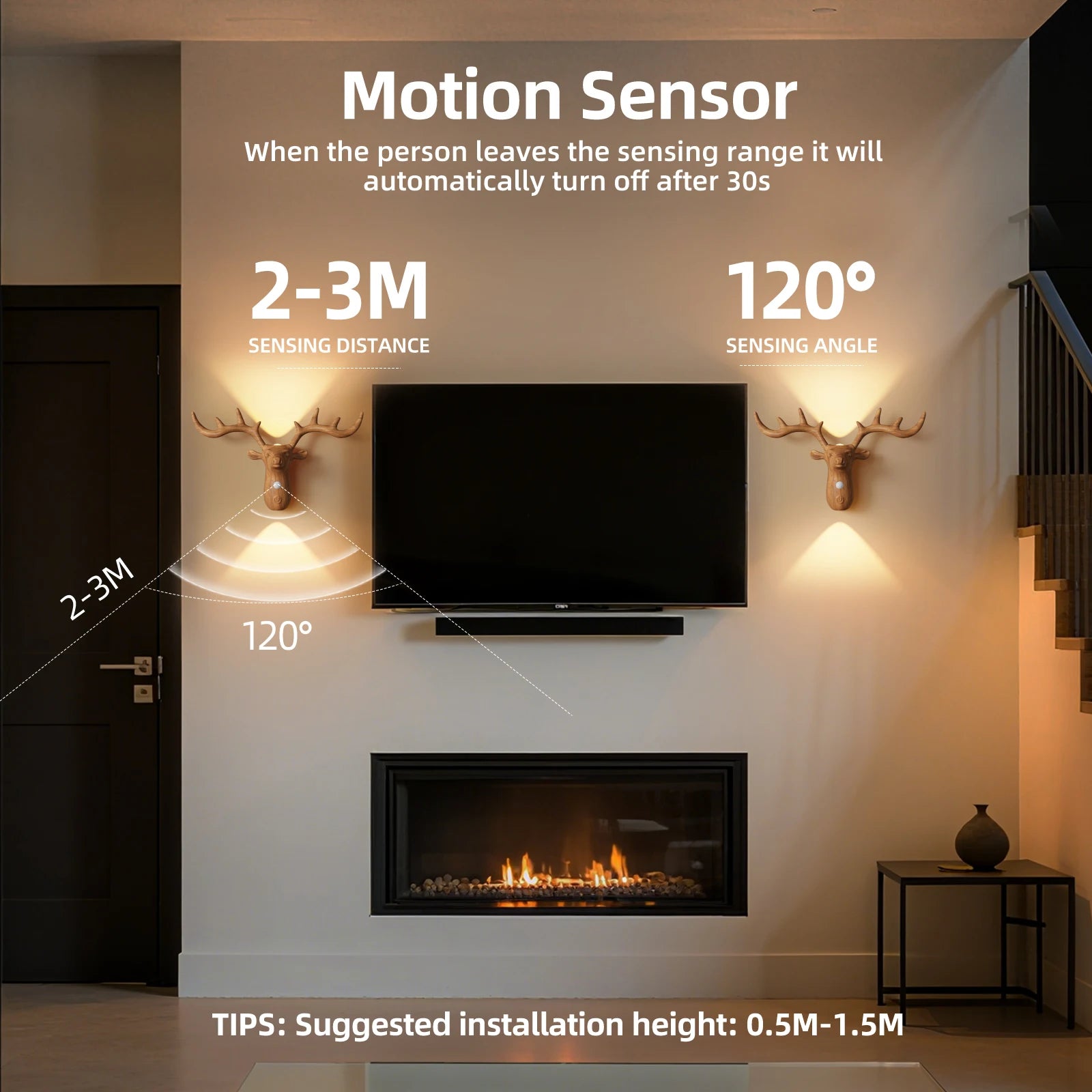 Nordic Wireless Magnetic Motion Sensor Reindeer Wall Light USB Rechargeable Night Light Stair Bedroom Bedside LED Wall Lamps