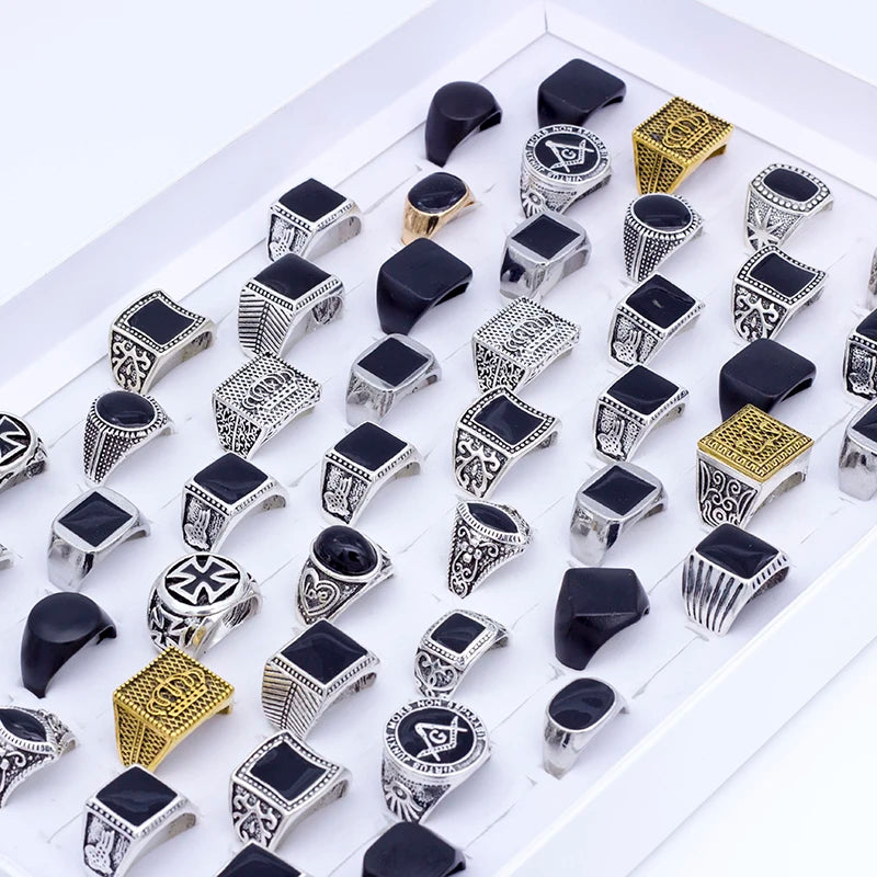 50 Pieces/Lot Fashion Simple Style Black Square Ring Classic Ring Wedding Engagement Party Jewelry Classic For Men Women Gift