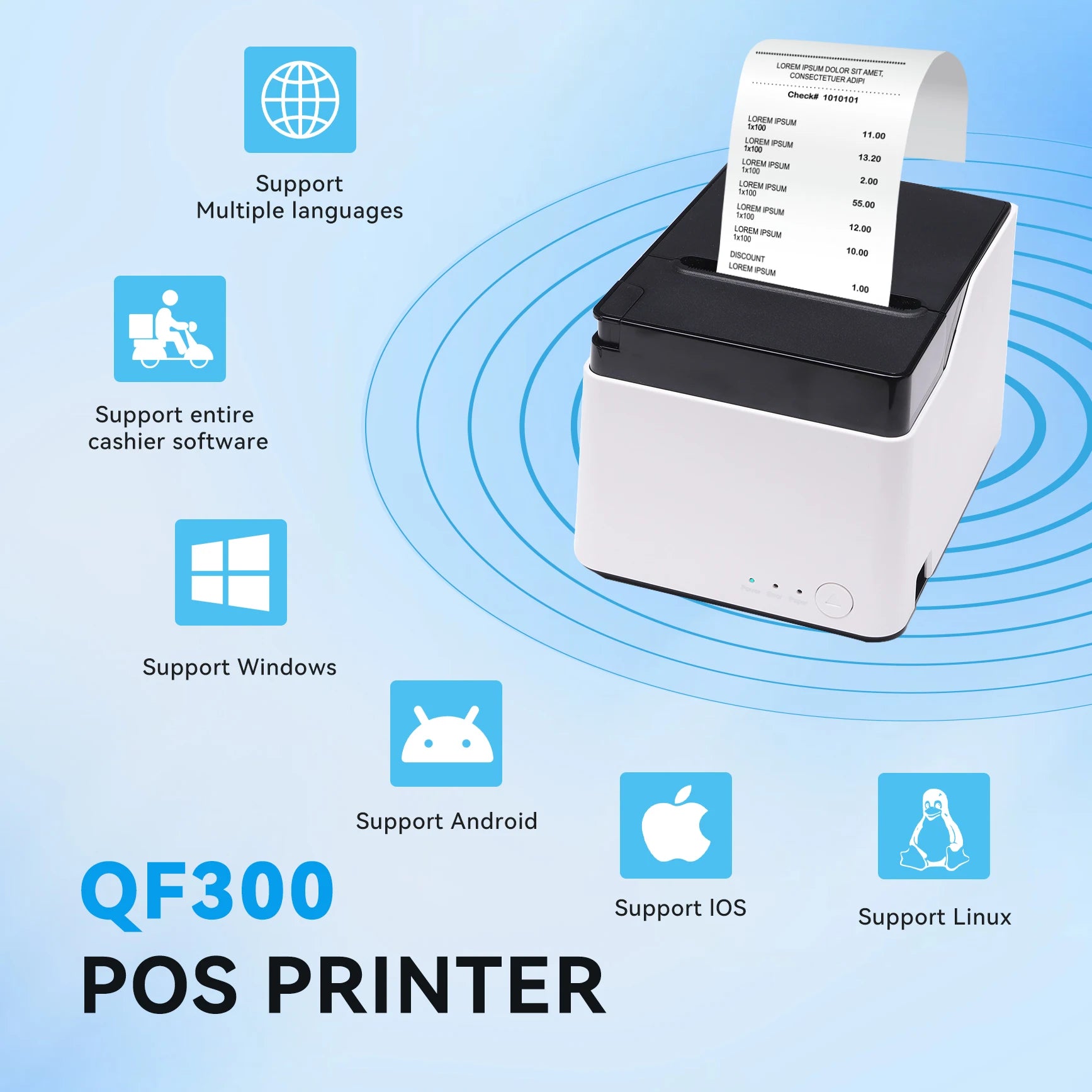 80mm High-Speed Ticket Printer with bluetooth Usb Thermal Receipt Printer Auto Cutter Receipt Pos Bill Printer