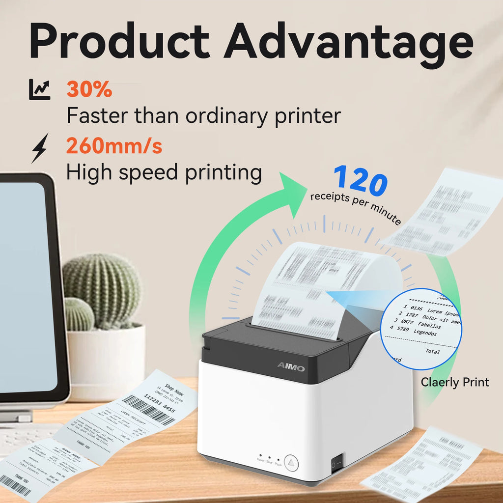 80mm High-Speed Ticket Printer with bluetooth Usb Thermal Receipt Printer Auto Cutter Receipt Pos Bill Printer