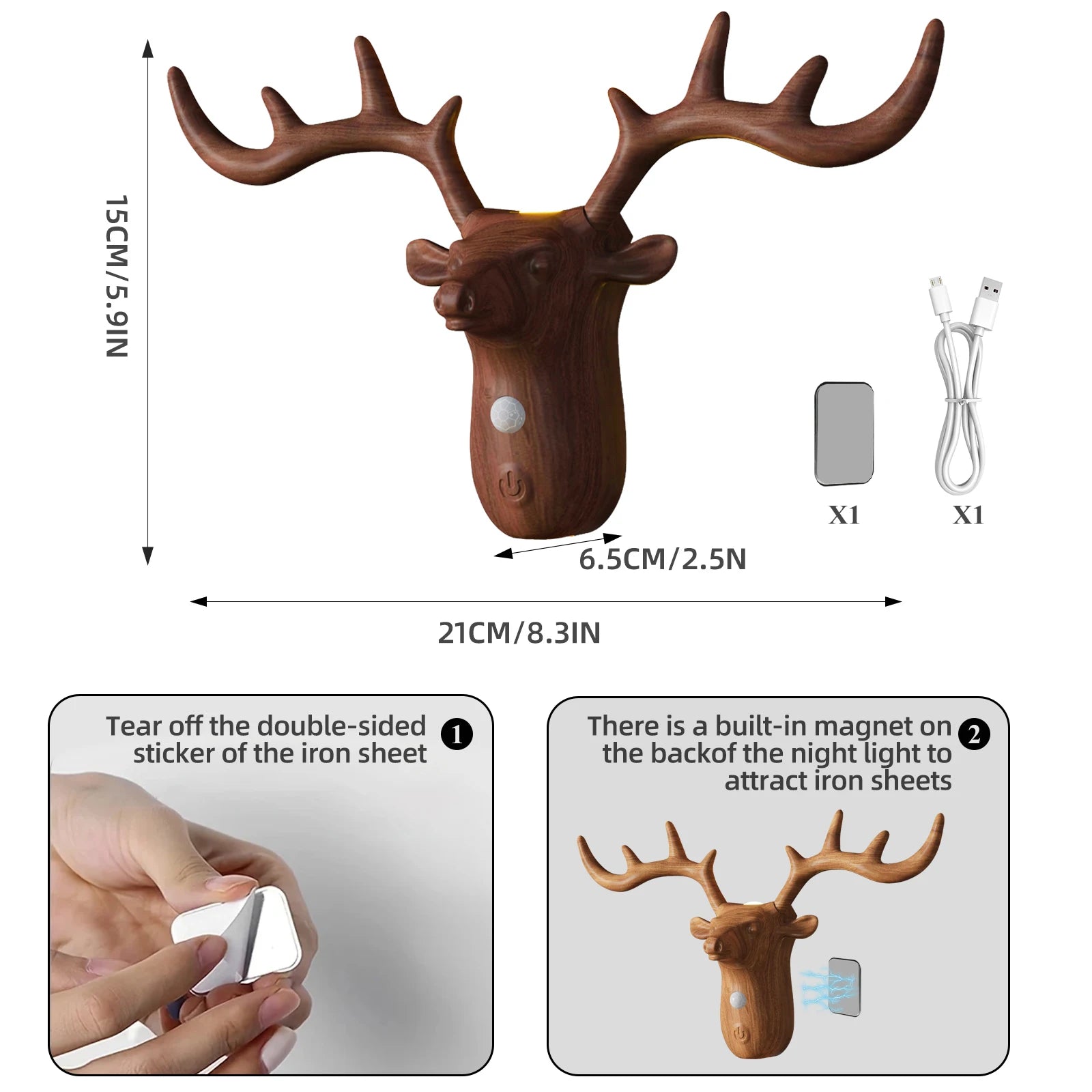 Nordic Wireless Magnetic Motion Sensor Reindeer Wall Light USB Rechargeable Night Light Stair Bedroom Bedside LED Wall Lamps