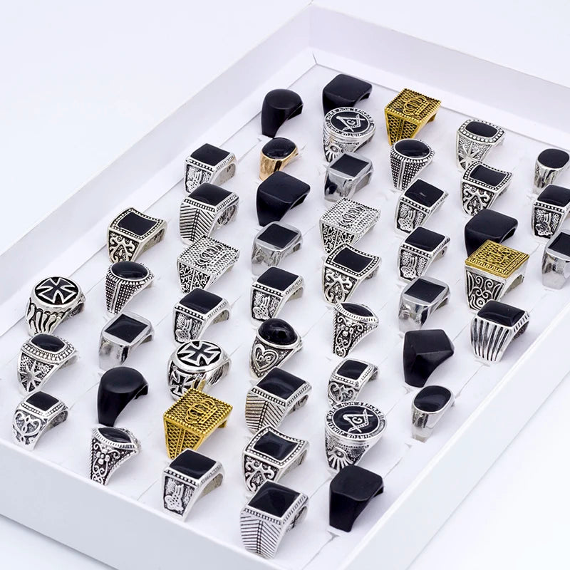 50 Pieces/Lot Fashion Simple Style Black Square Ring Classic Ring Wedding Engagement Party Jewelry Classic For Men Women Gift