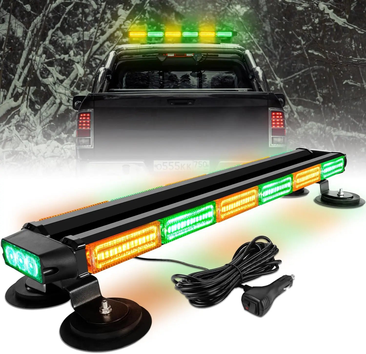 26inch 126 LED Rooftop Emergency Strobe Light Bar Double Side Flashing Amber/Green Safety Warning Traffic Advisor OLIVER