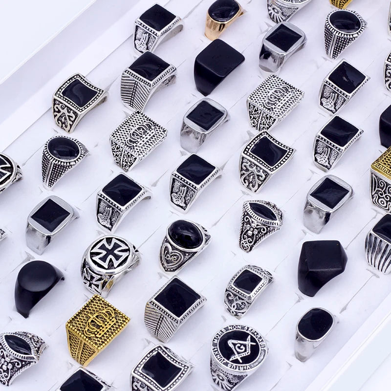 50 Pieces/Lot Fashion Simple Style Black Square Ring Classic Ring Wedding Engagement Party Jewelry Classic For Men Women Gift
