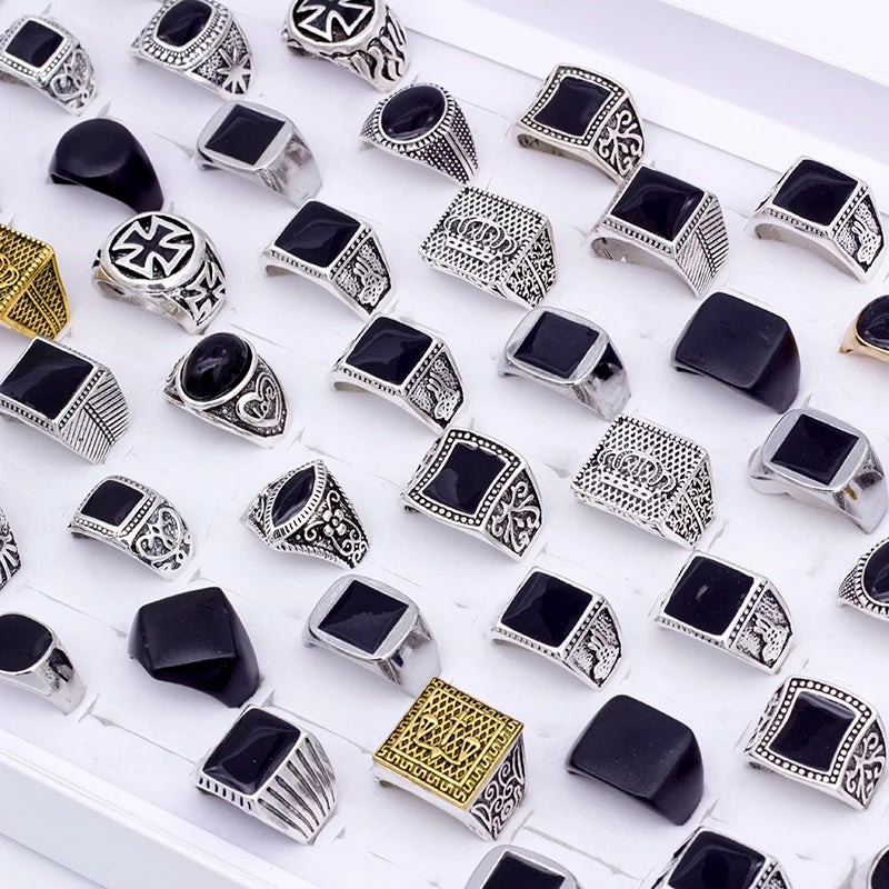 50 Pieces/Lot Fashion Simple Style Black Square Ring Classic Ring Wedding Engagement Party Jewelry Classic For Men Women Gift