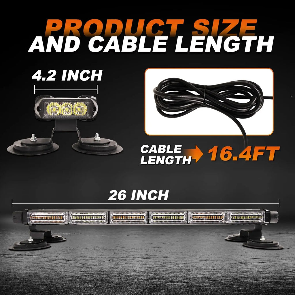 26inch 126 LED Rooftop Emergency Strobe Light Bar Double Side Flashing Amber/Green Safety Warning Traffic Advisor OLIVER