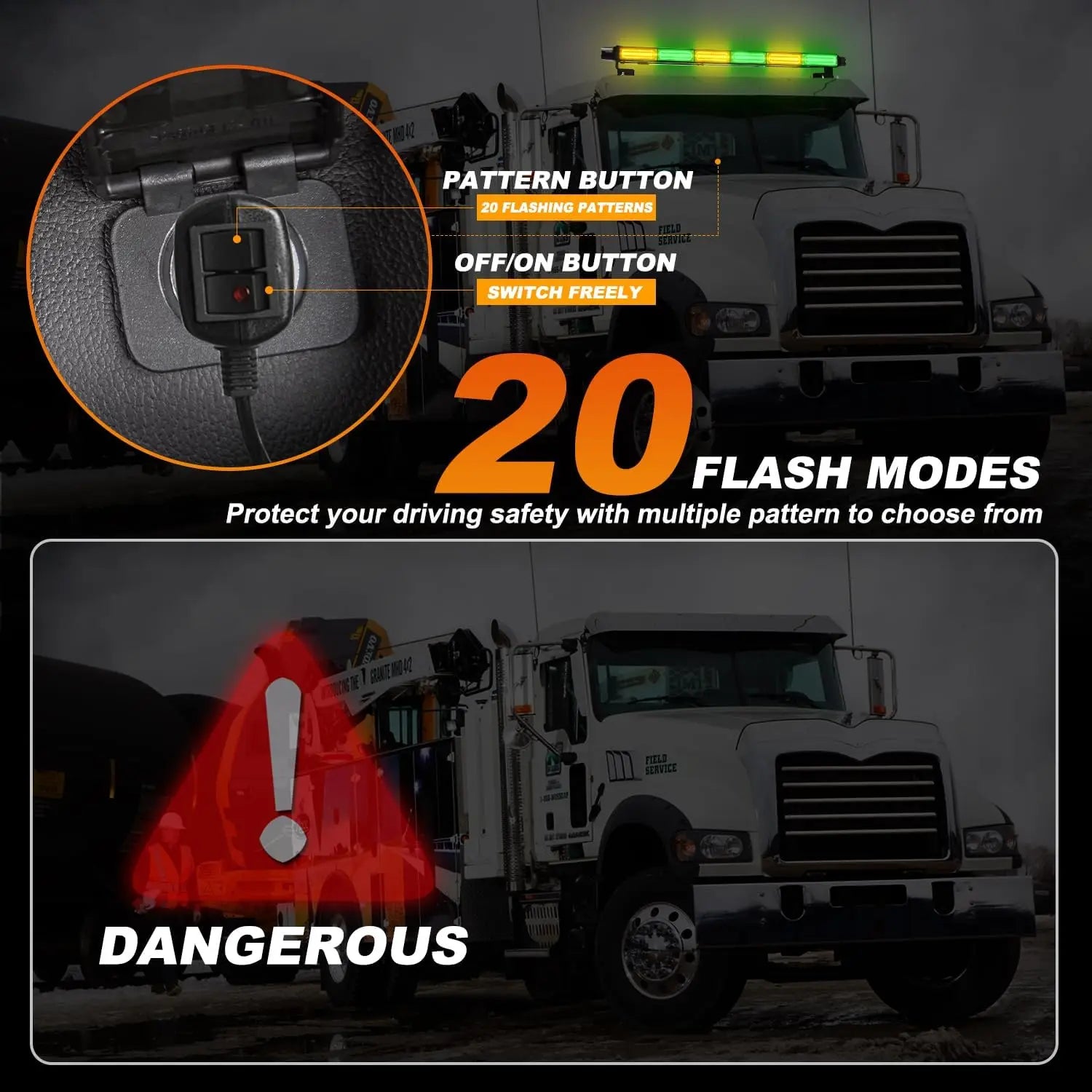 26inch 126 LED Rooftop Emergency Strobe Light Bar Double Side Flashing Amber/Green Safety Warning Traffic Advisor OLIVER