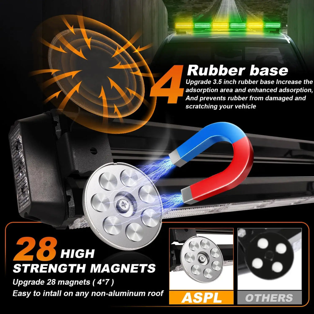 26inch 126 LED Rooftop Emergency Strobe Light Bar Double Side Flashing Amber/Green Safety Warning Traffic Advisor OLIVER