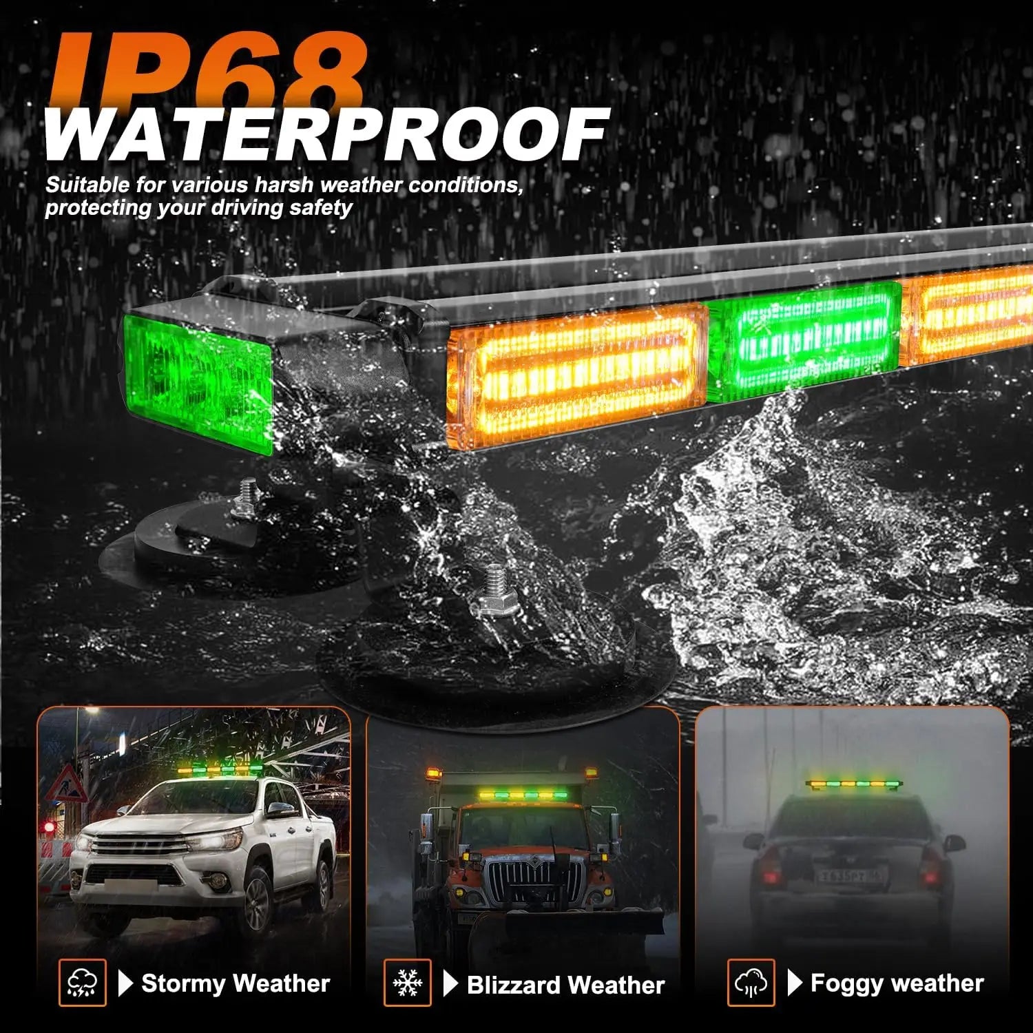 26inch 126 LED Rooftop Emergency Strobe Light Bar Double Side Flashing Amber/Green Safety Warning Traffic Advisor OLIVER