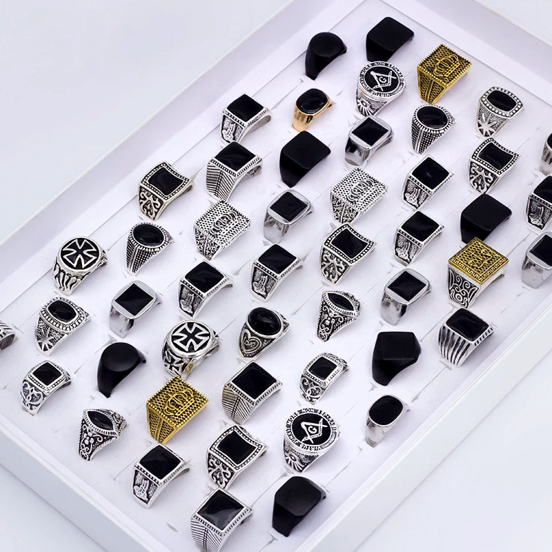 50 Pieces/Lot Fashion Simple Style Black Square Ring Classic Ring Wedding Engagement Party Jewelry Classic For Men Women Gift