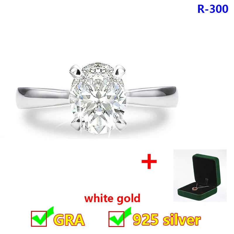 Princess 18K White Gold Plated D Color Moissanite Ring for Woman 925 Sterling Silver Engagement Wedding Ring 1-3Carat Oval Cut