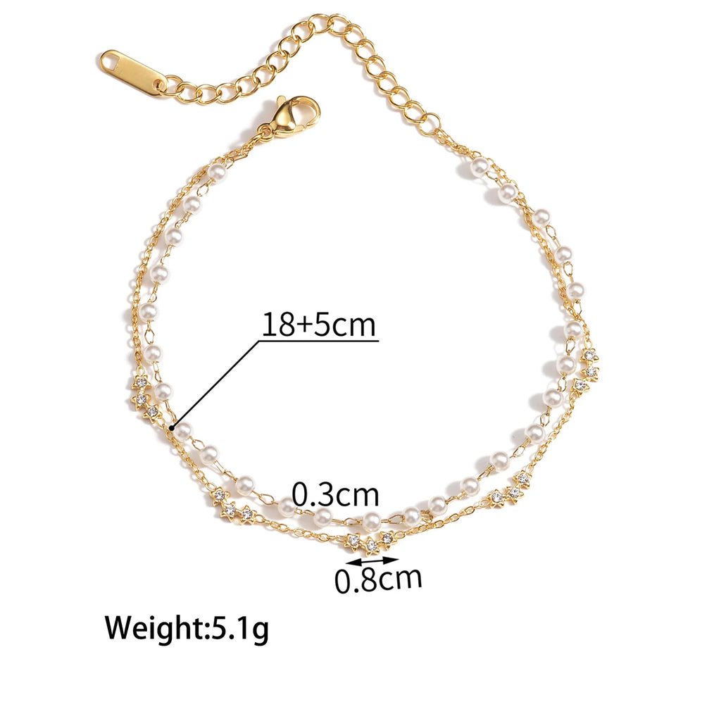 Romantic Imitation Pearls Wedding Bracelets Double Layers Stainless Steel Women Star Charms Engagement Jewelry Girlfriend Gifts