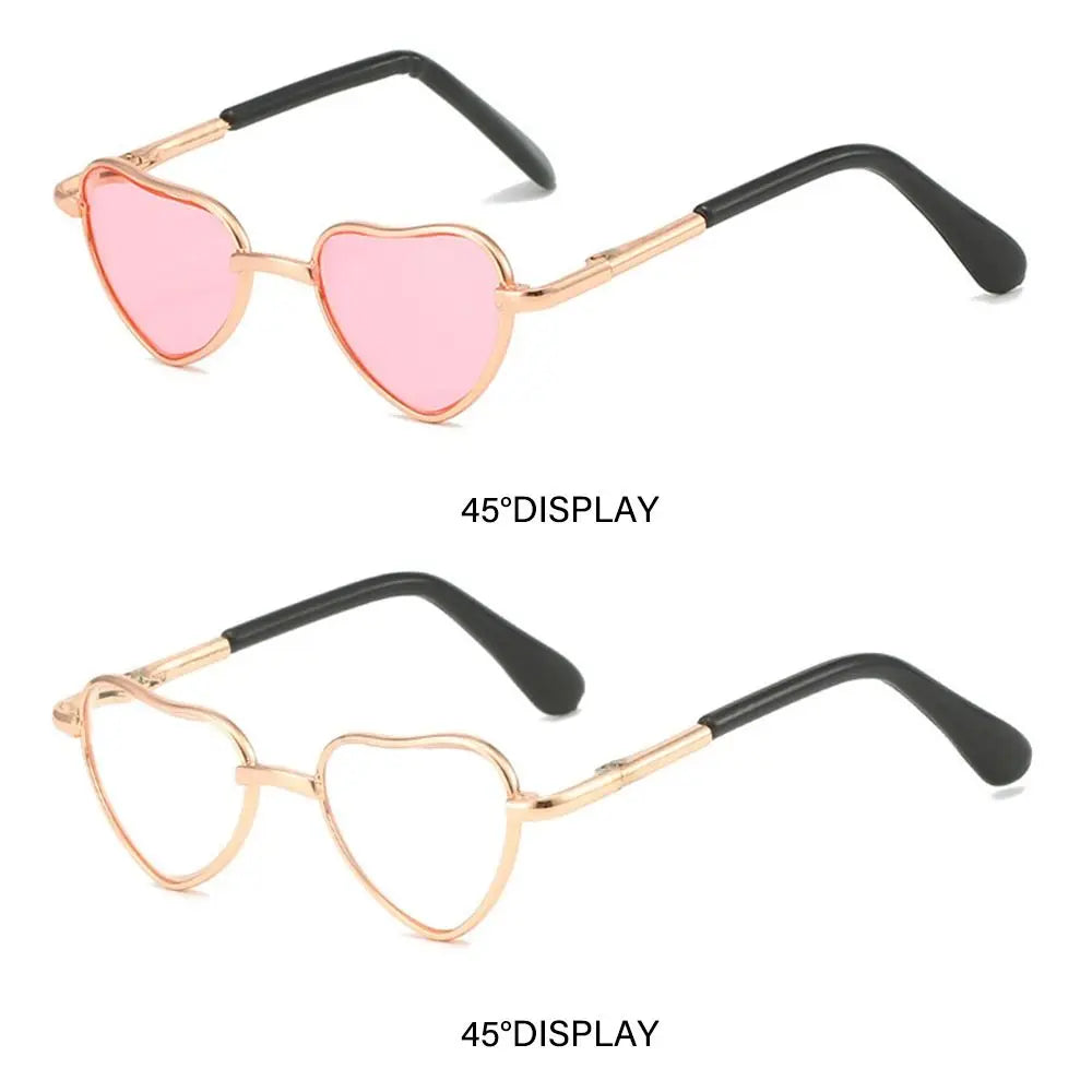 Funny Heart-Shaped Cat Dog Sunglasses Party Cosplay Costume Pet Glasses Photo Props Metal Sunglasses for Cats Small Dogs Dolls