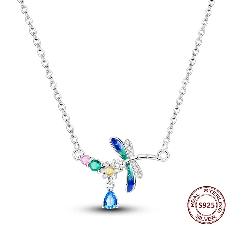Butterfly Necklace 925 Sterling Silver Original Dragonfly Luminous Firefly Zircon Pendant Chain Link For Women Fine Jewelry Gift