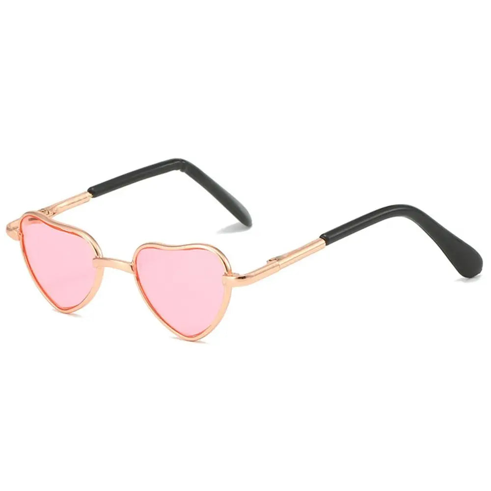 Funny Heart-Shaped Cat Dog Sunglasses Party Cosplay Costume Pet Glasses Photo Props Metal Sunglasses for Cats Small Dogs Dolls
