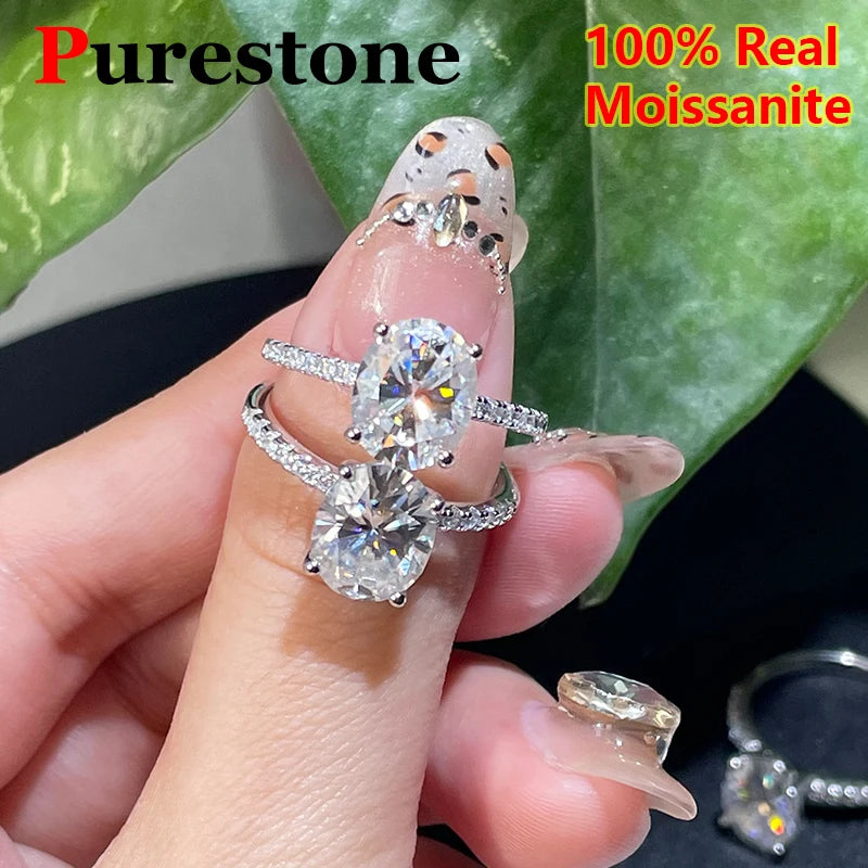 Princess 18K White Gold Plated D Color Moissanite Ring for Woman 925 Sterling Silver Engagement Wedding Ring 1-3Carat Oval Cut