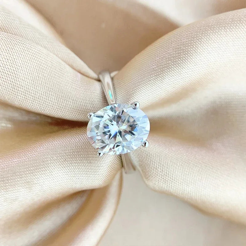 Princess 18K White Gold Plated D Color Moissanite Ring for Woman 925 Sterling Silver Engagement Wedding Ring 1-3Carat Oval Cut