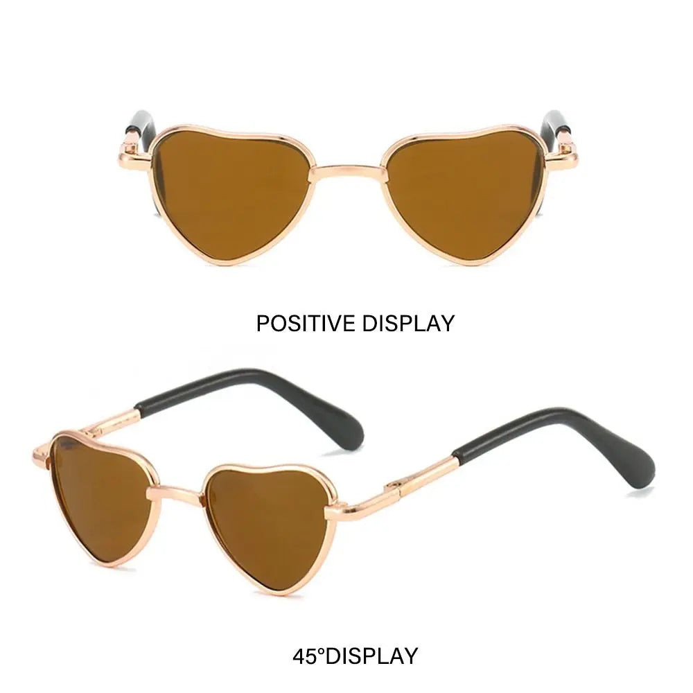 Funny Heart-Shaped Cat Dog Sunglasses Party Cosplay Costume Pet Glasses Photo Props Metal Sunglasses for Cats Small Dogs Dolls
