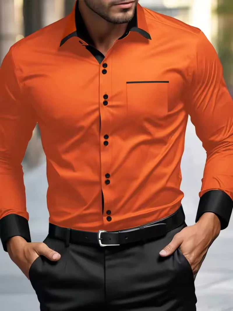 Men's light blue slim fit formal shirt, long sleeved contrasting collar business casual workplace shirt