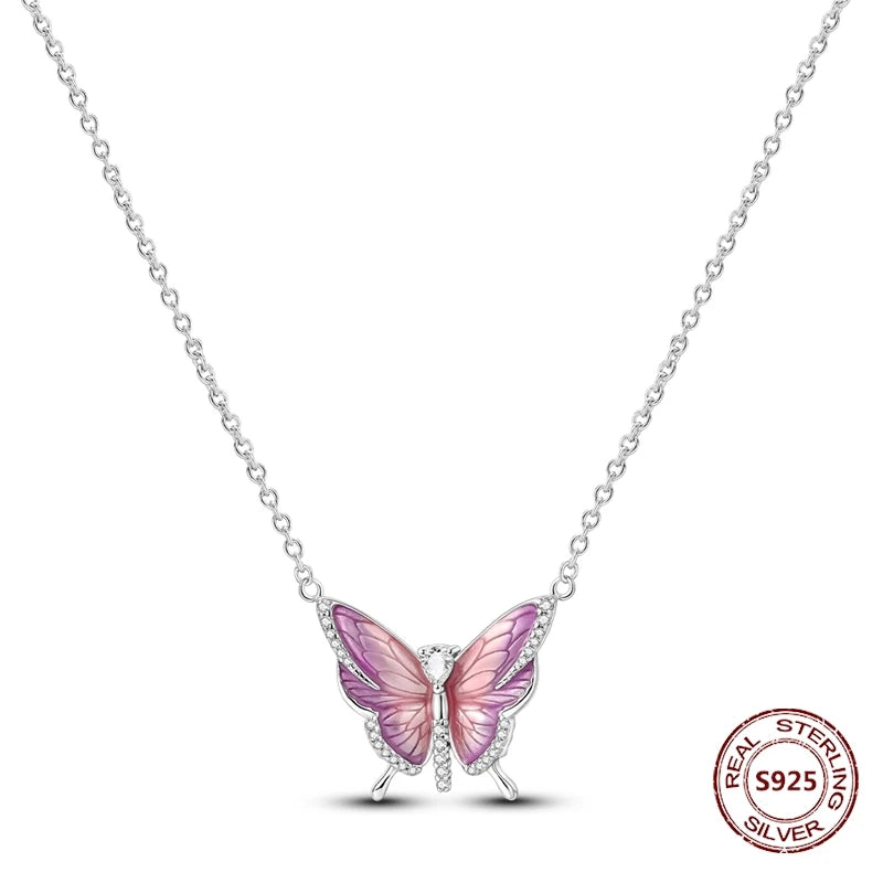 Butterfly Necklace 925 Sterling Silver Original Dragonfly Luminous Firefly Zircon Pendant Chain Link For Women Fine Jewelry Gift