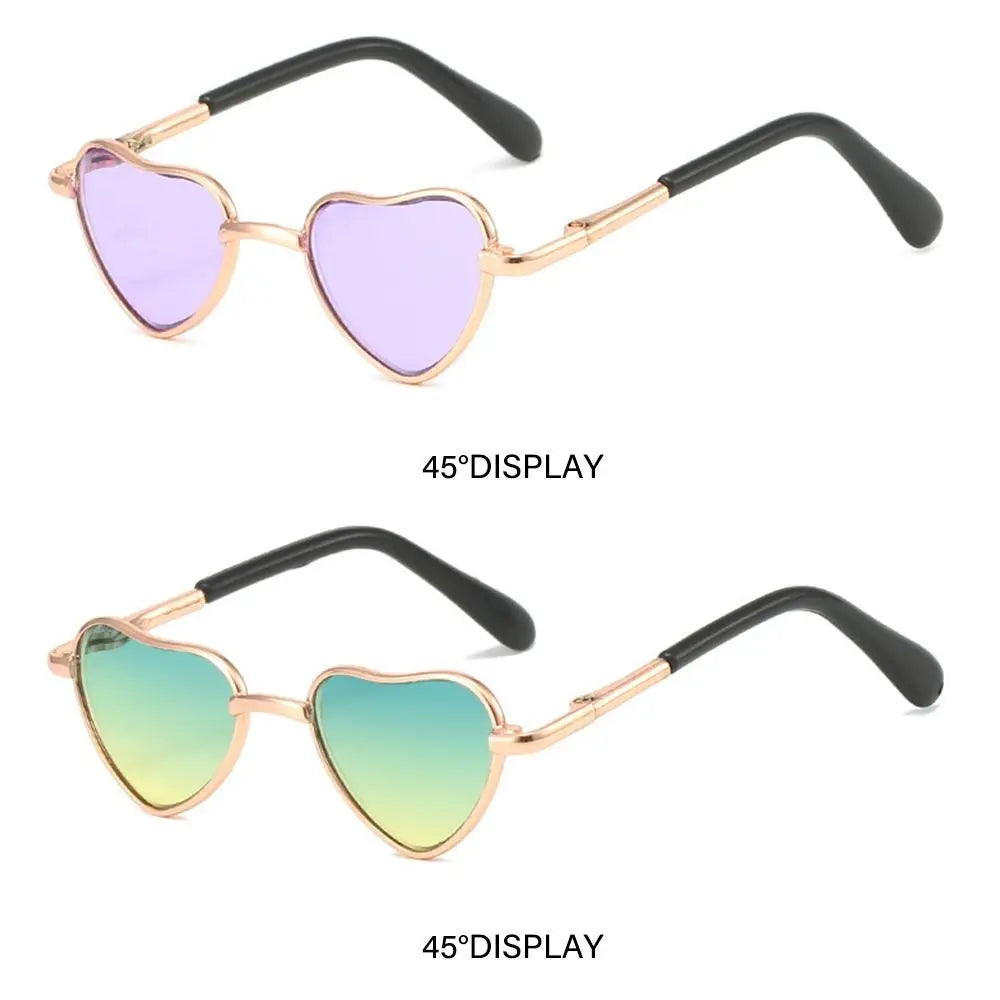 Funny Heart-Shaped Cat Dog Sunglasses Party Cosplay Costume Pet Glasses Photo Props Metal Sunglasses for Cats Small Dogs Dolls