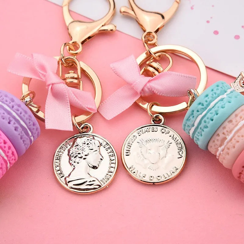 Lovely Macaron Cake Eiffel Tower Food Keychain Bowknot Car Keyring Bag Purse Pendant Food Cake Macaroon Key Chain