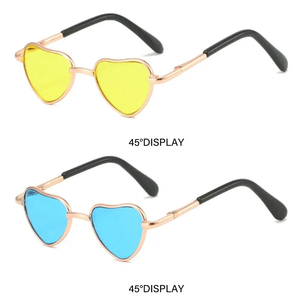 Funny Heart-Shaped Cat Dog Sunglasses Party Cosplay Costume Pet Glasses Photo Props Metal Sunglasses for Cats Small Dogs Dolls