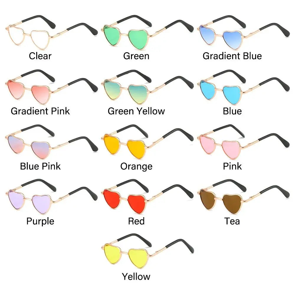 Funny Heart-Shaped Cat Dog Sunglasses Party Cosplay Costume Pet Glasses Photo Props Metal Sunglasses for Cats Small Dogs Dolls