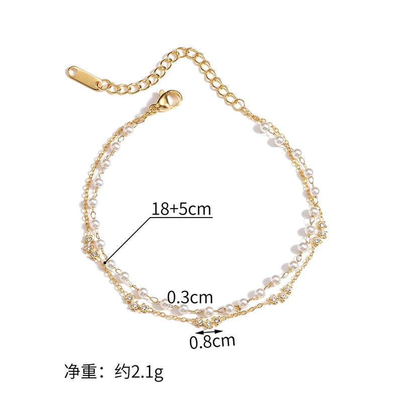 Romantic Imitation Pearls Wedding Bracelets Double Layers Stainless Steel Women Star Charms Engagement Jewelry Girlfriend Gifts