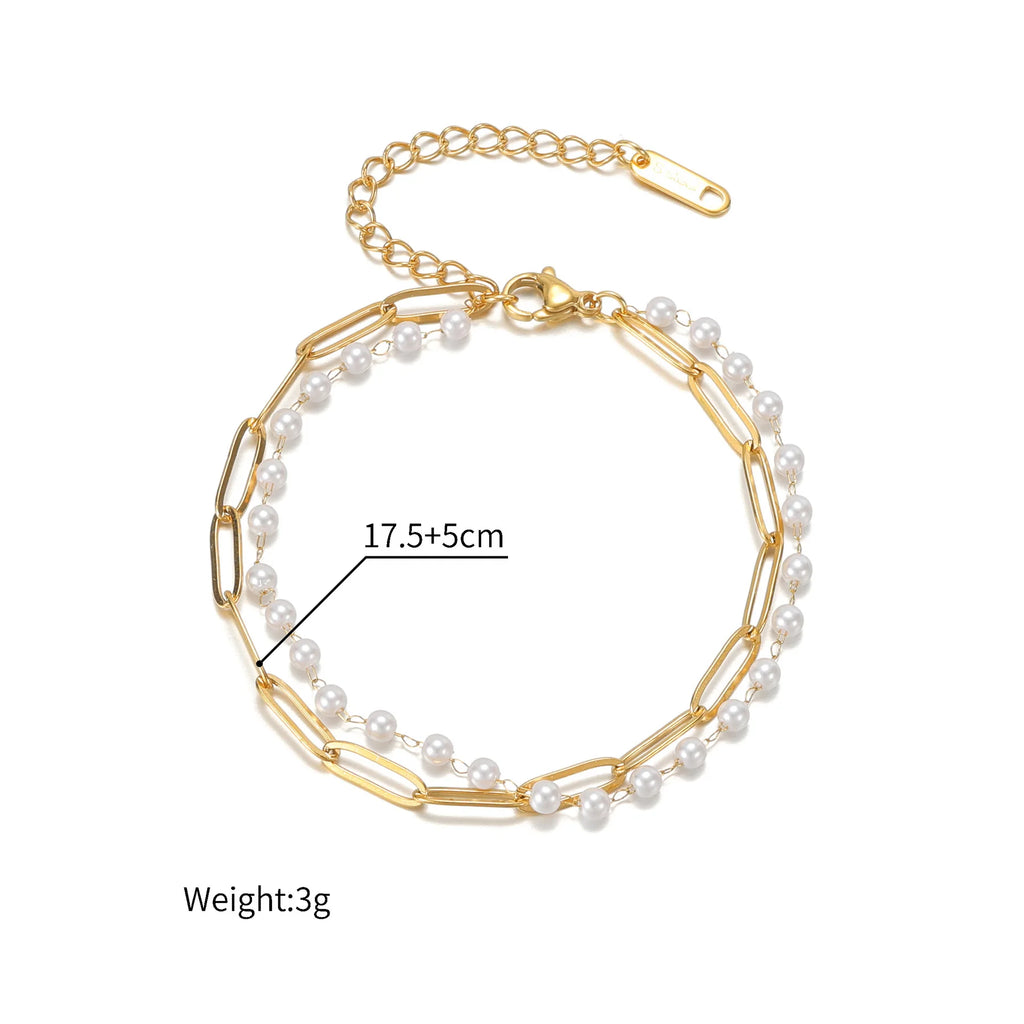 Romantic Imitation Pearls Wedding Bracelets Double Layers Stainless Steel Women Star Charms Engagement Jewelry Girlfriend Gifts