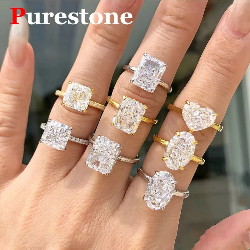 Princess 18K White Gold Plated D Color Moissanite Ring for Woman 925 Sterling Silver Engagement Wedding Ring 1-3Carat Oval Cut