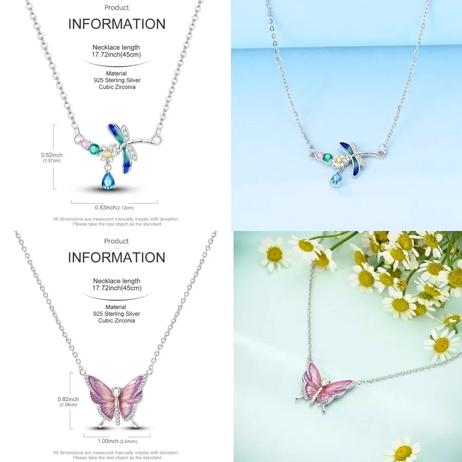 Butterfly Necklace 925 Sterling Silver Original Dragonfly Luminous Firefly Zircon Pendant Chain Link For Women Fine Jewelry Gift