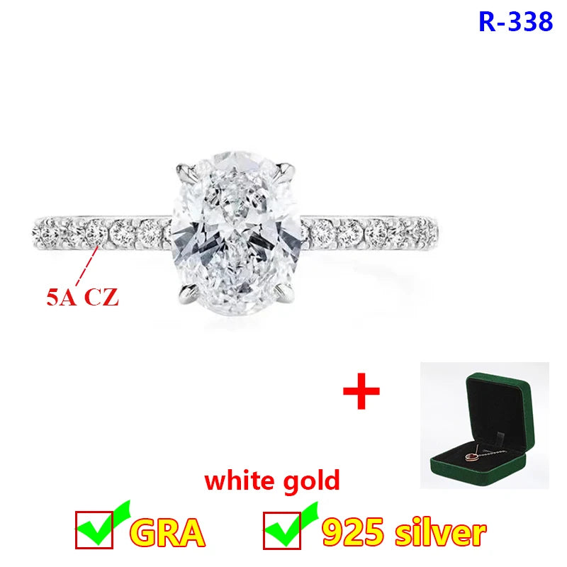 Princess 18K White Gold Plated D Color Moissanite Ring for Woman 925 Sterling Silver Engagement Wedding Ring 1-3Carat Oval Cut