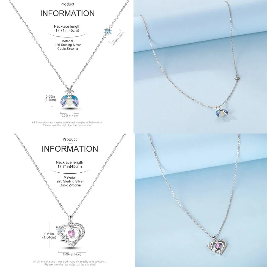 Butterfly Necklace 925 Sterling Silver Original Dragonfly Luminous Firefly Zircon Pendant Chain Link For Women Fine Jewelry Gift
