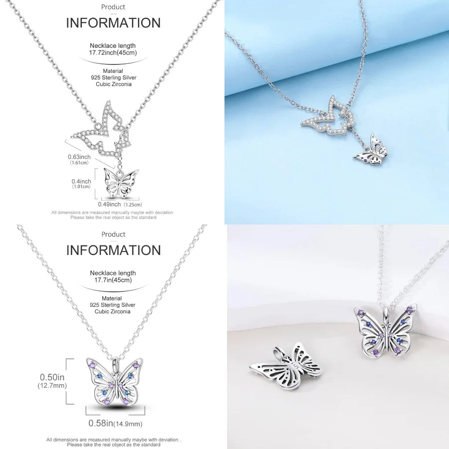 Butterfly Necklace 925 Sterling Silver Original Dragonfly Luminous Firefly Zircon Pendant Chain Link For Women Fine Jewelry Gift