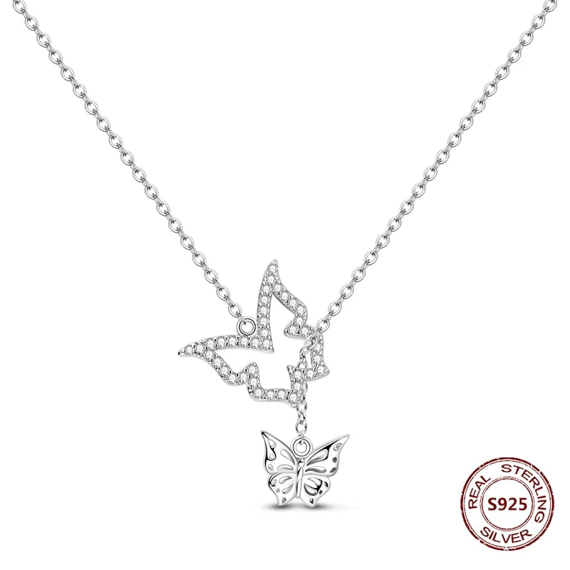Butterfly Necklace 925 Sterling Silver Original Dragonfly Luminous Firefly Zircon Pendant Chain Link For Women Fine Jewelry Gift