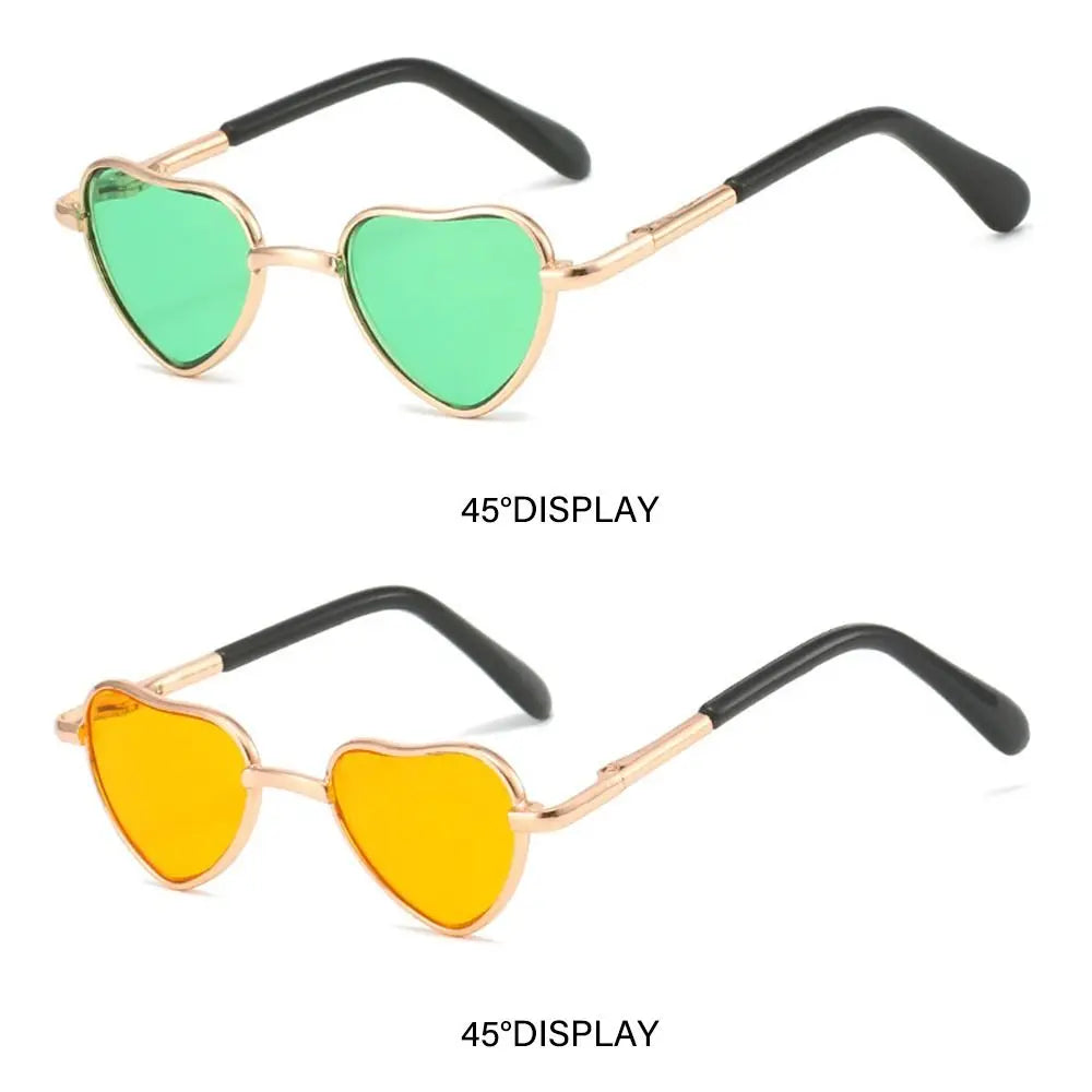 Funny Heart-Shaped Cat Dog Sunglasses Party Cosplay Costume Pet Glasses Photo Props Metal Sunglasses for Cats Small Dogs Dolls
