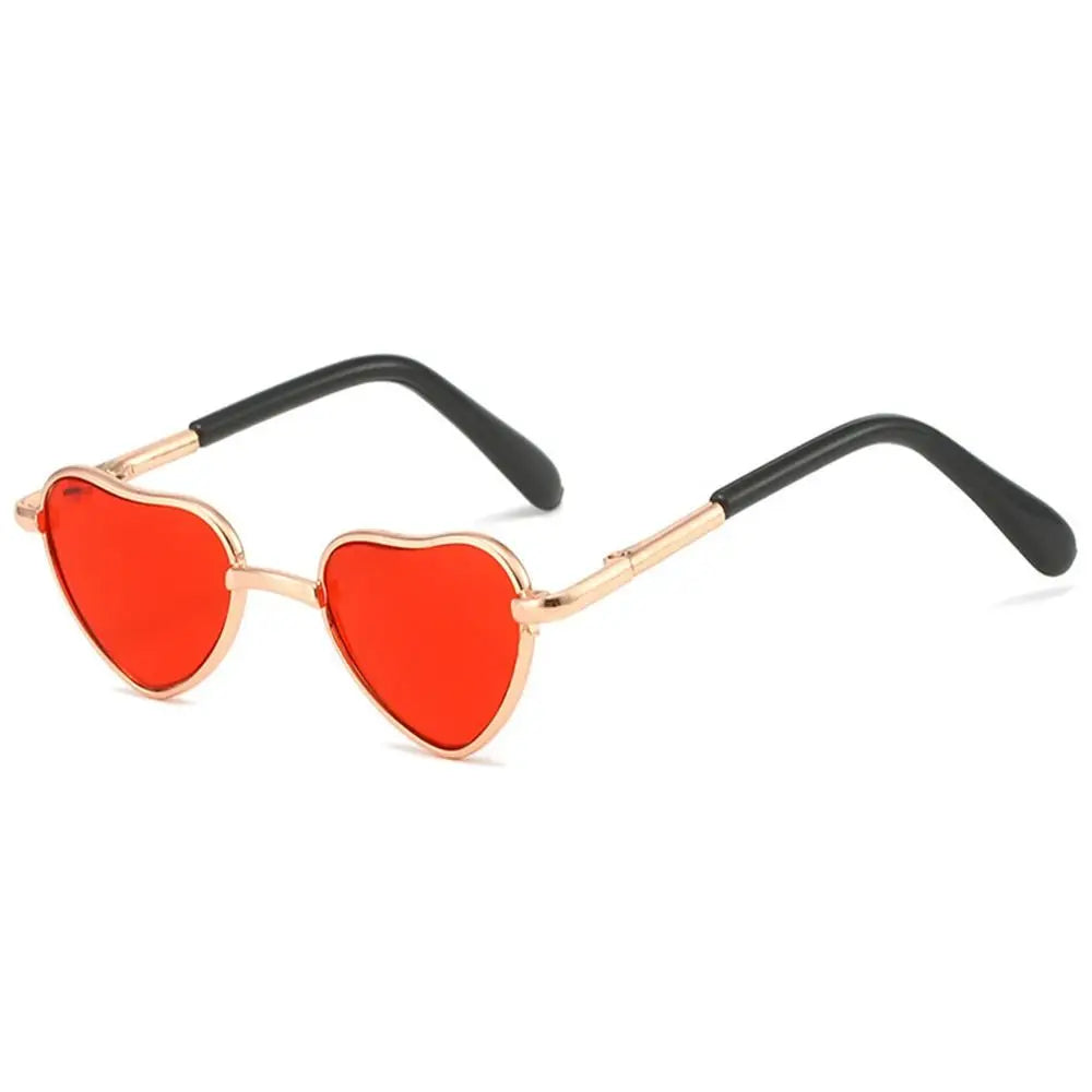 Funny Heart-Shaped Cat Dog Sunglasses Party Cosplay Costume Pet Glasses Photo Props Metal Sunglasses for Cats Small Dogs Dolls