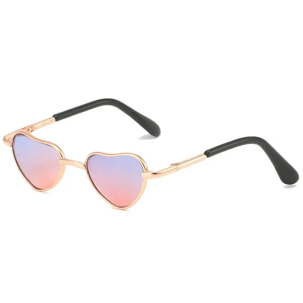 Funny Heart-Shaped Cat Dog Sunglasses Party Cosplay Costume Pet Glasses Photo Props Metal Sunglasses for Cats Small Dogs Dolls