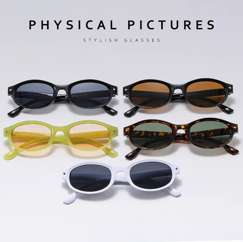 Small Vintage Oval Sunglasses Women Fashion Shades UV400 Trending Men Rivets Decoration Sun Glasses