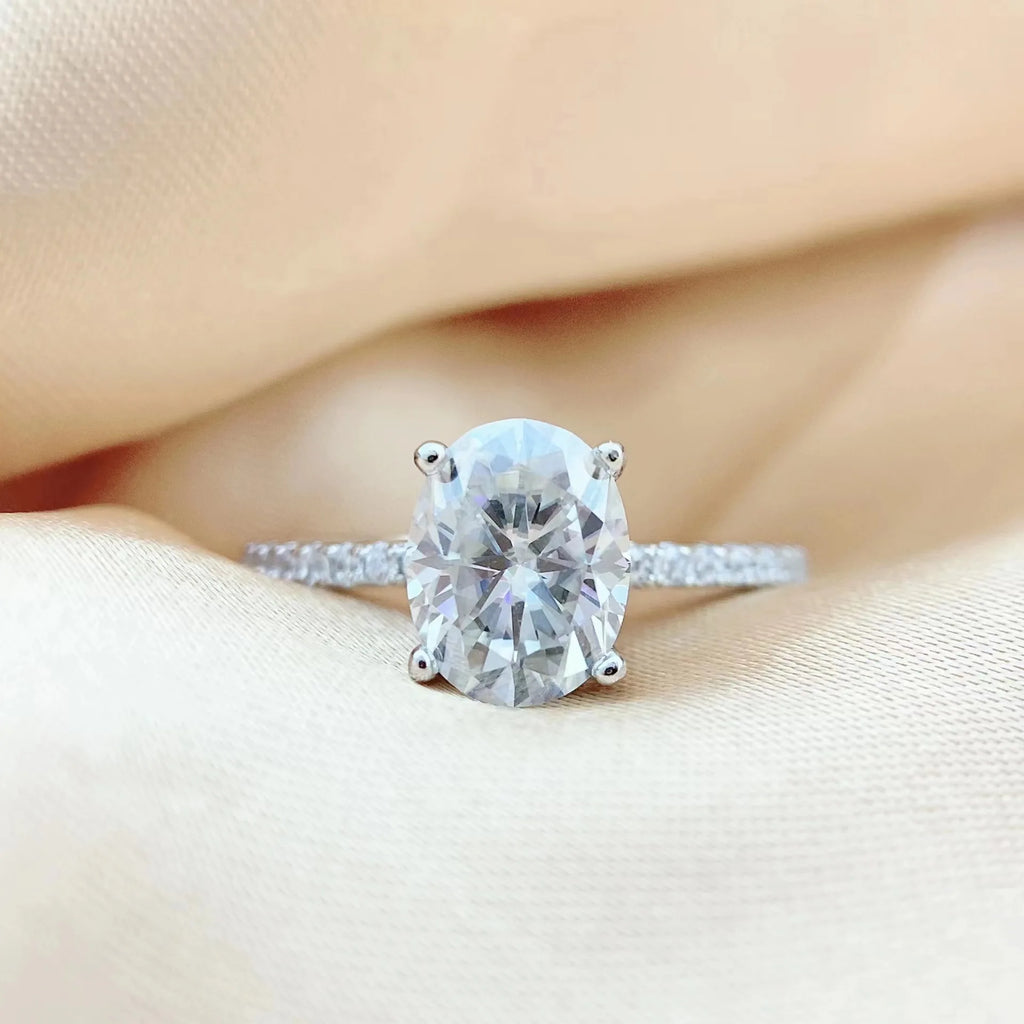 Princess 18K White Gold Plated D Color Moissanite Ring for Woman 925 Sterling Silver Engagement Wedding Ring 1-3Carat Oval Cut