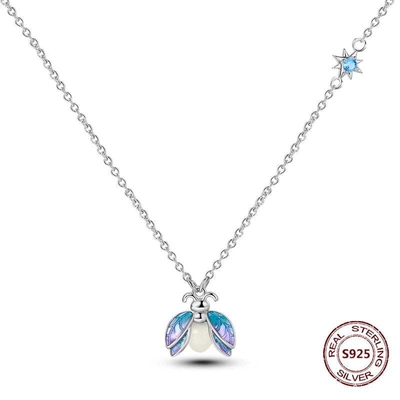 Butterfly Necklace 925 Sterling Silver Original Dragonfly Luminous Firefly Zircon Pendant Chain Link For Women Fine Jewelry Gift