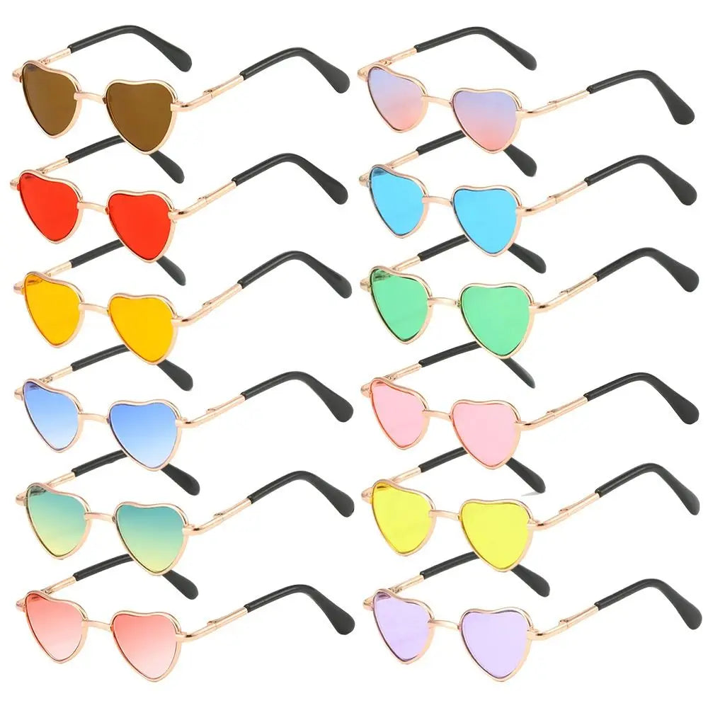 Funny Heart-Shaped Cat Dog Sunglasses Party Cosplay Costume Pet Glasses Photo Props Metal Sunglasses for Cats Small Dogs Dolls