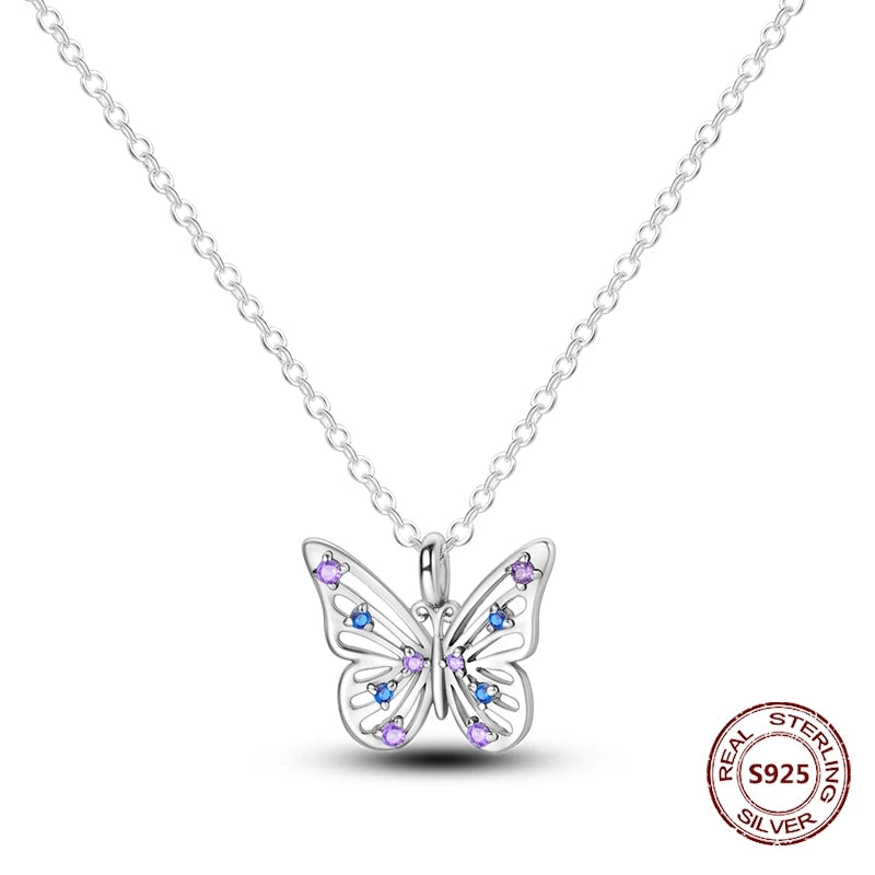 Butterfly Necklace 925 Sterling Silver Original Dragonfly Luminous Firefly Zircon Pendant Chain Link For Women Fine Jewelry Gift