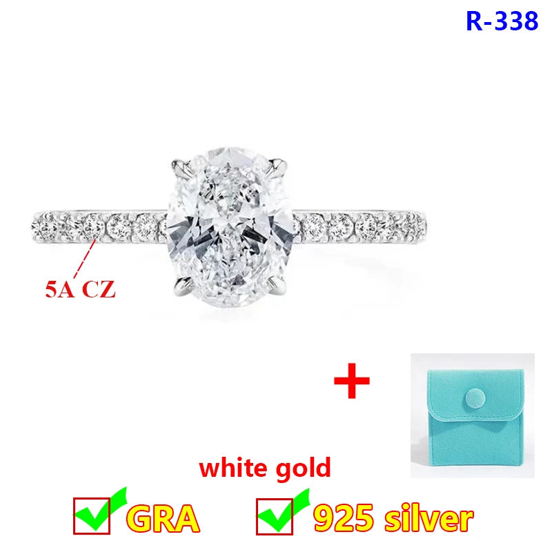 Princess 18K White Gold Plated D Color Moissanite Ring for Woman 925 Sterling Silver Engagement Wedding Ring 1-3Carat Oval Cut
